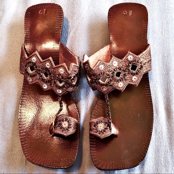 Indian/Pakistani Kolhapuri Chappal Flat Sandals with Toe Strap Brown - Picture 1 of 4